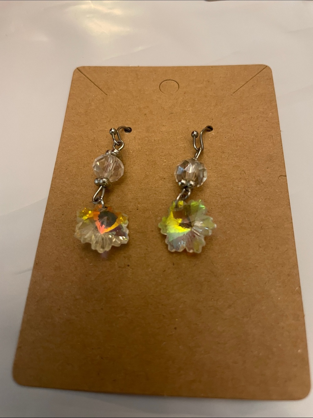 Crystal Drop Flower Dangle Earrings - Iridescent Yellow Accent